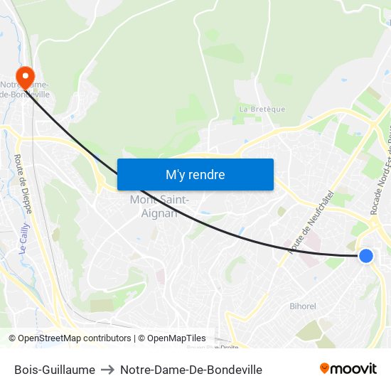 Bois-Guillaume to Notre-Dame-De-Bondeville map