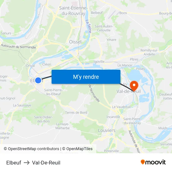 Elbeuf to Val-De-Reuil map