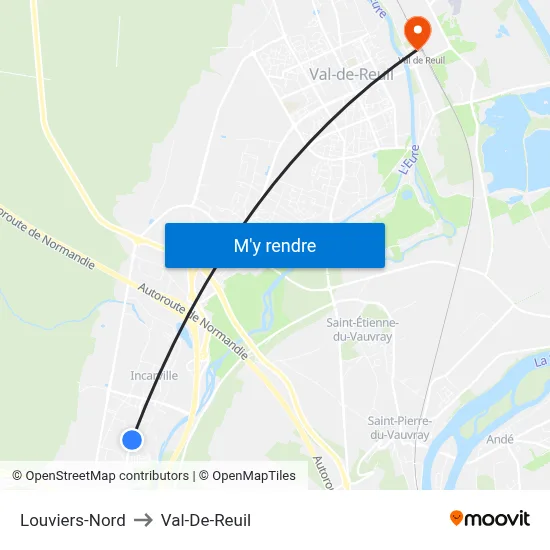 Louviers-Nord to Val-De-Reuil map