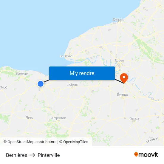 Bernières to Pinterville map