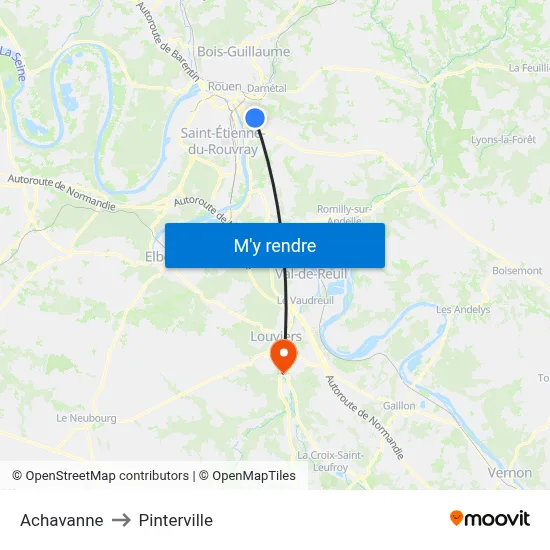 Achavanne to Pinterville map