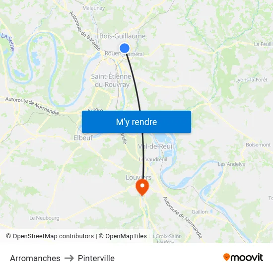 Arromanches to Pinterville map