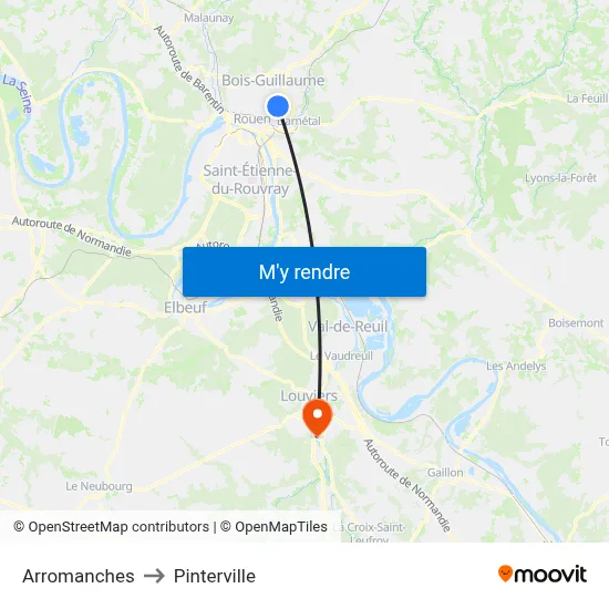 Arromanches to Pinterville map