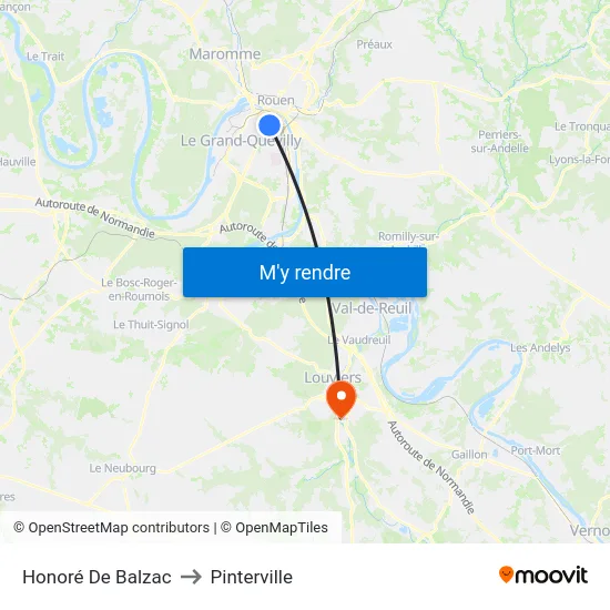 Honoré De Balzac to Pinterville map