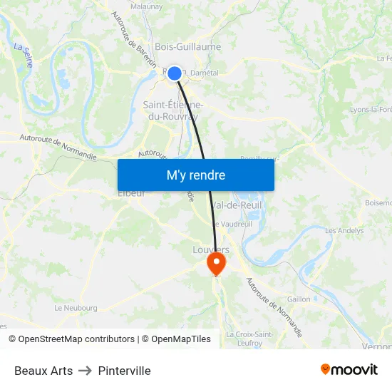 Beaux Arts to Pinterville map