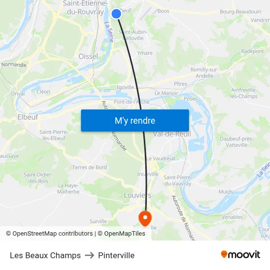 Les Beaux Champs to Pinterville map