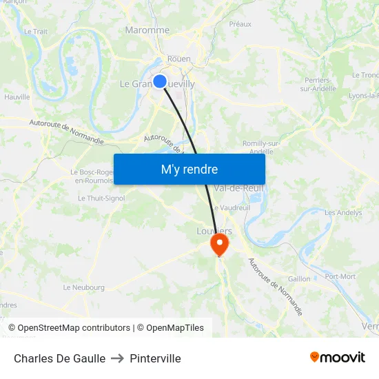 Charles De Gaulle to Pinterville map