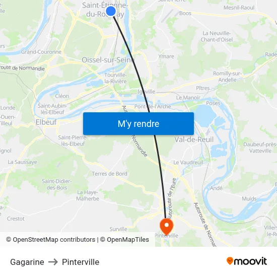 Gagarine to Pinterville map
