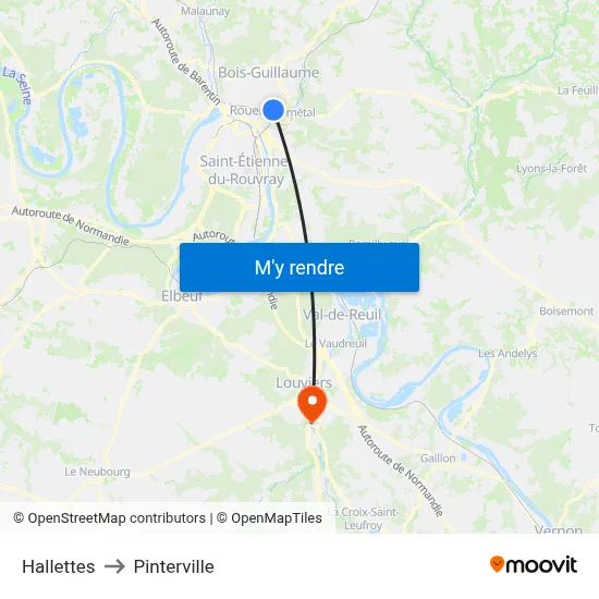 Hallettes to Pinterville map