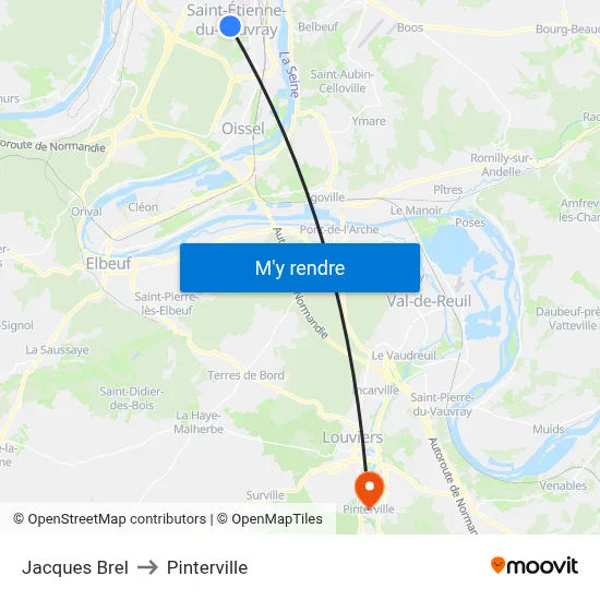 Jacques Brel to Pinterville map