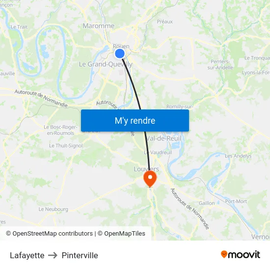 Lafayette to Pinterville map