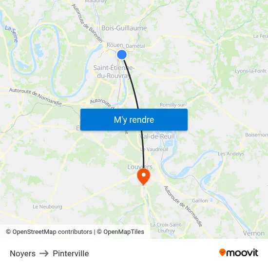 Noyers to Pinterville map