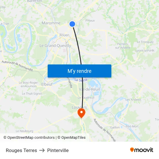 Rouges Terres to Pinterville map