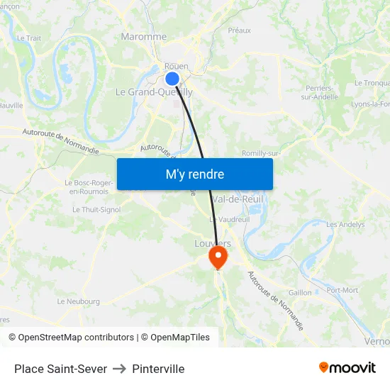 Place Saint-Sever to Pinterville map