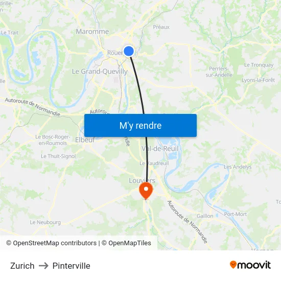 Zurich to Pinterville map