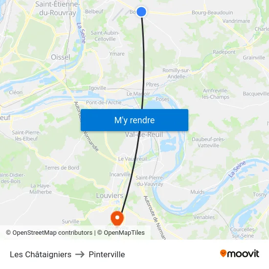 Les Châtaigniers to Pinterville map