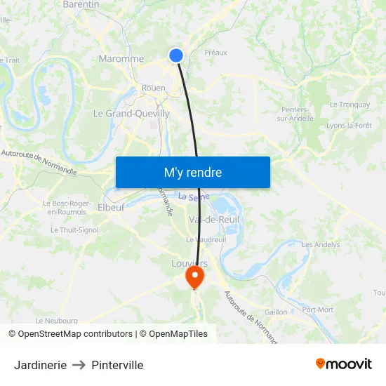 Jardinerie to Pinterville map