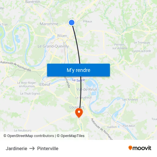 Jardinerie to Pinterville map