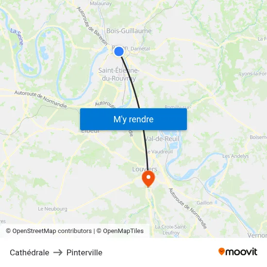Cathédrale to Pinterville map