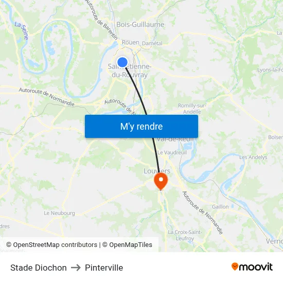 Stade Diochon to Pinterville map