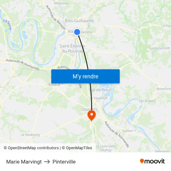 Marie Marvingt to Pinterville map