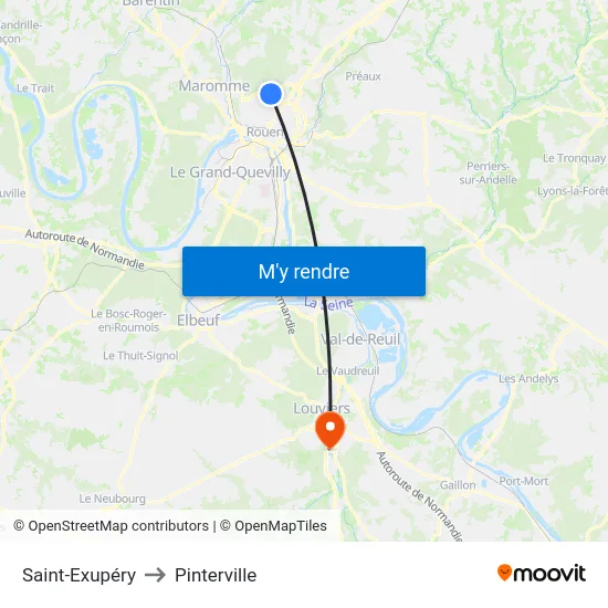 Saint-Exupéry to Pinterville map