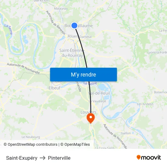 Saint-Exupéry to Pinterville map