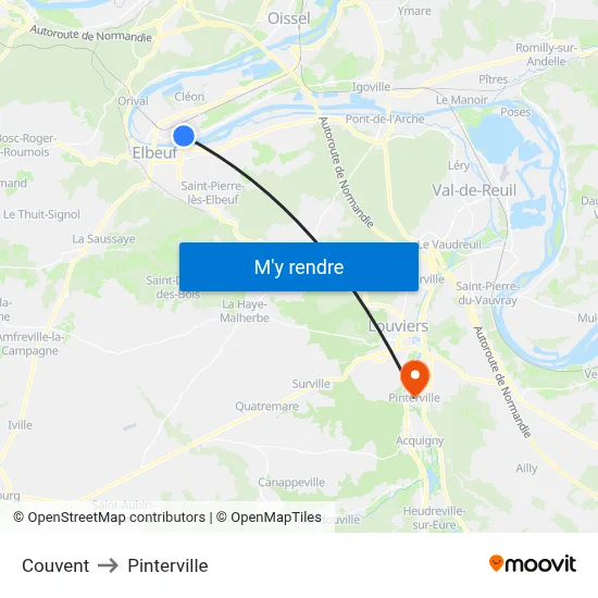 Couvent to Pinterville map