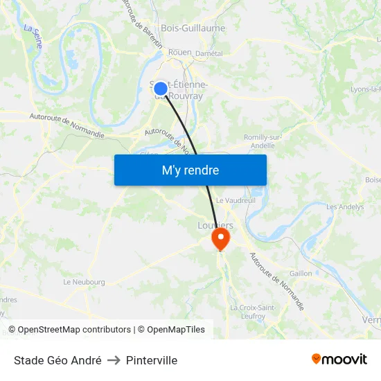 Stade Géo André to Pinterville map