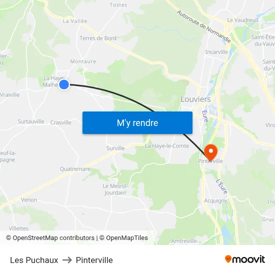 Les Puchaux to Pinterville map