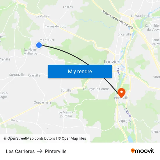 Les Carrieres to Pinterville map