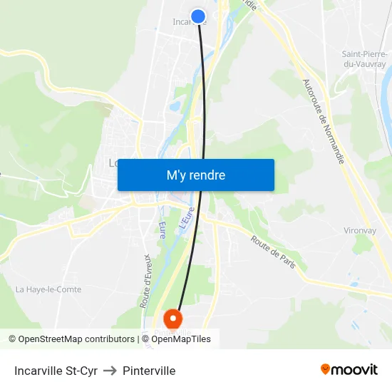 Incarville St-Cyr to Pinterville map