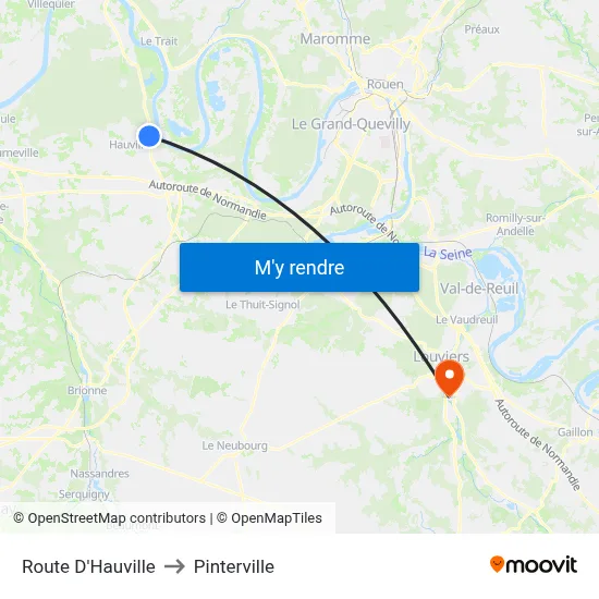 Route D'Hauville to Pinterville map