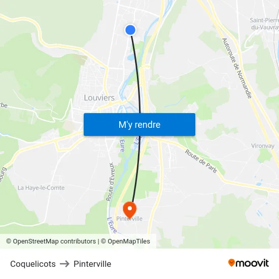 Coquelicots to Pinterville map