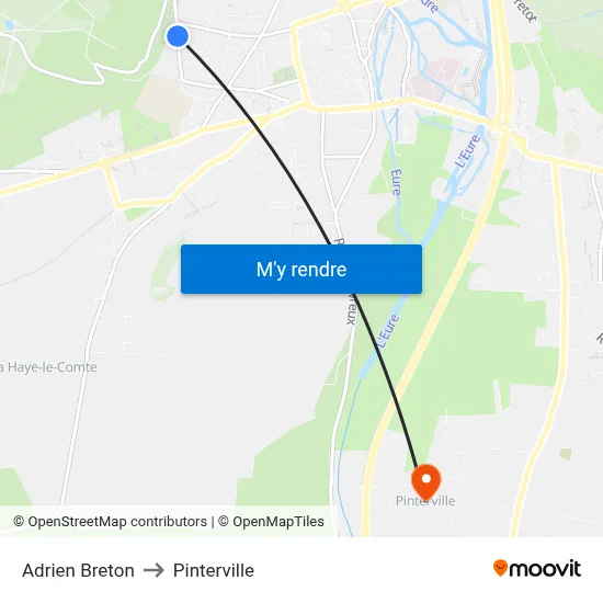 Adrien Breton to Pinterville map