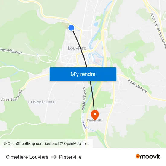 Cimetiere Louviers to Pinterville map