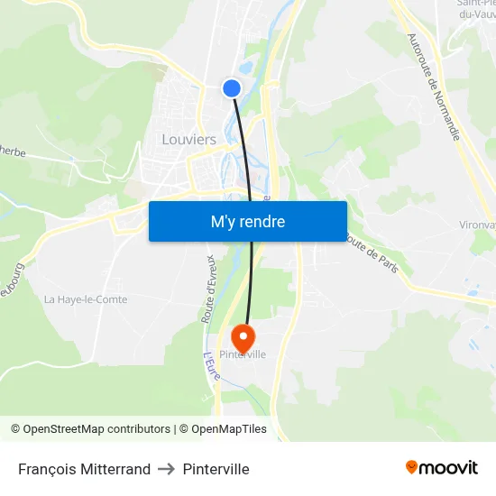 François Mitterrand to Pinterville map