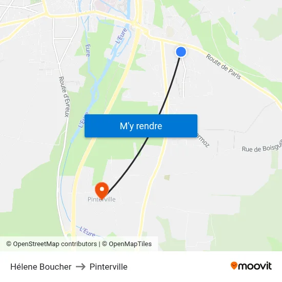 Hélene Boucher to Pinterville map