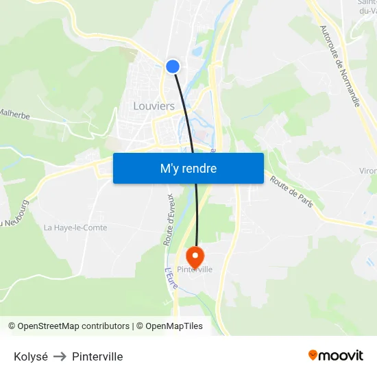 Kolysé to Pinterville map