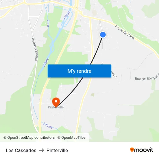 Les Cascades to Pinterville map