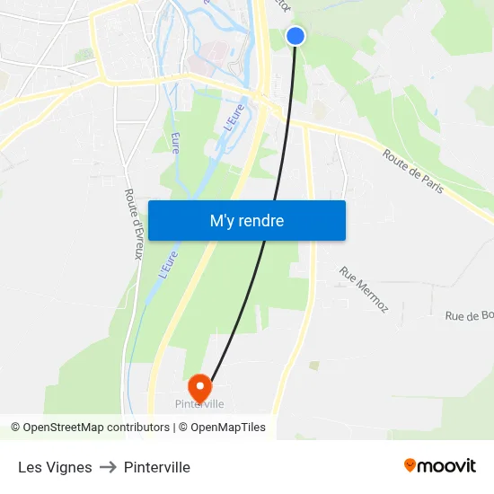 Les Vignes to Pinterville map