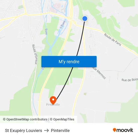St Exupéry Louviers to Pinterville map