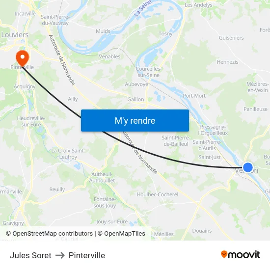 Jules Soret to Pinterville map