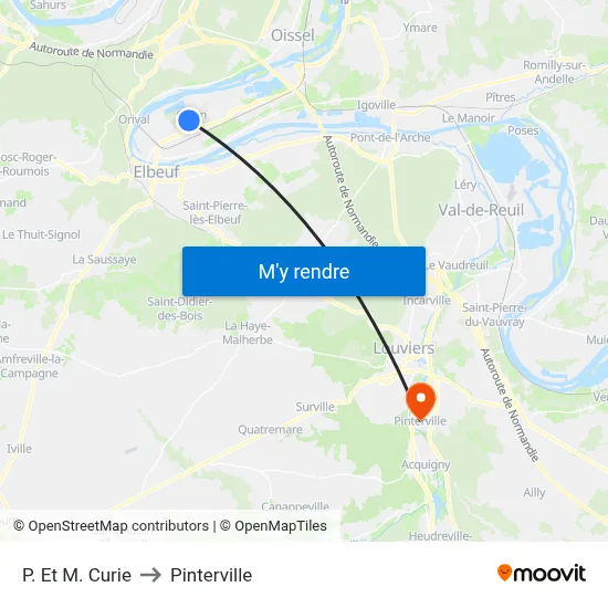 P. Et M. Curie to Pinterville map
