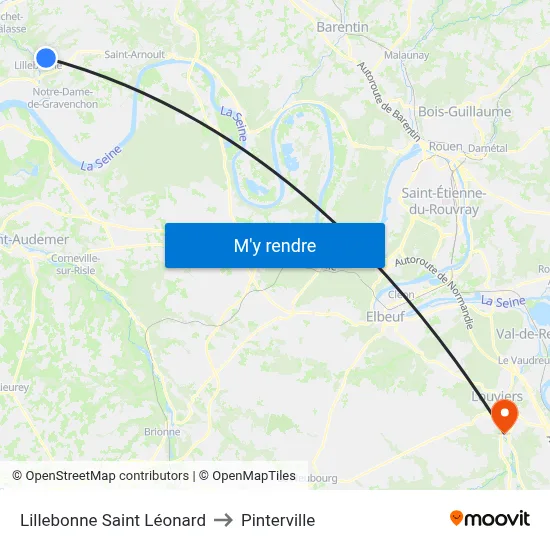 Lillebonne Saint Léonard to Pinterville map