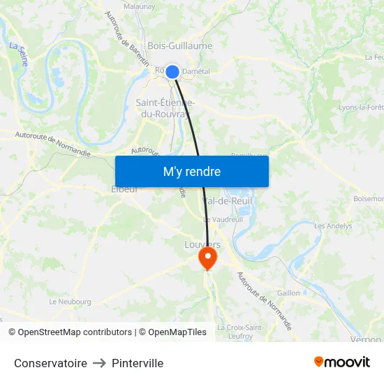 Conservatoire to Pinterville map