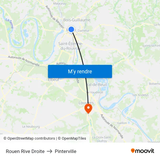Rouen Rive Droite to Pinterville map