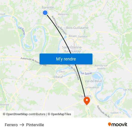 Ferrero to Pinterville map