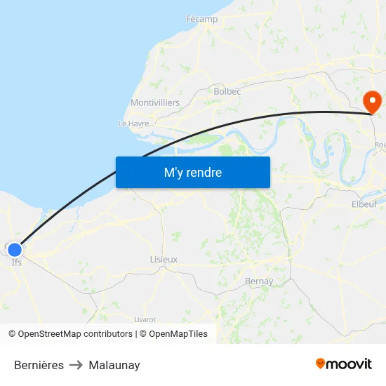 Bernières to Malaunay map