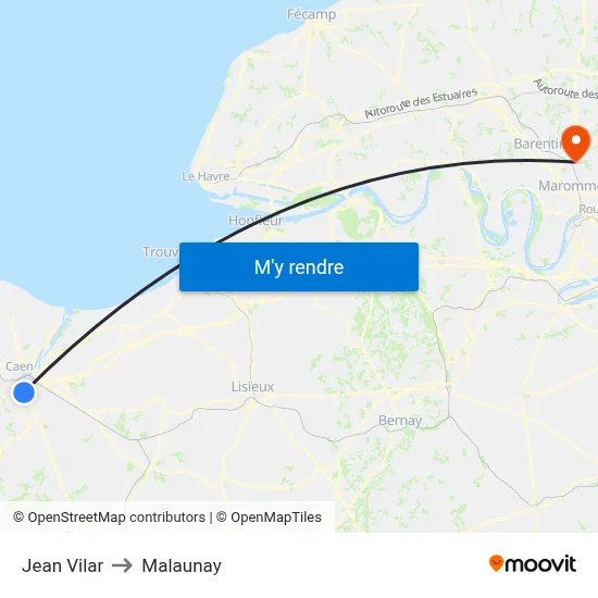 Jean Vilar to Malaunay map